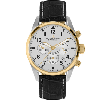 JACQUES LEMANS 42-2E Herren  Edelstahl Leder Quarz 10Bar